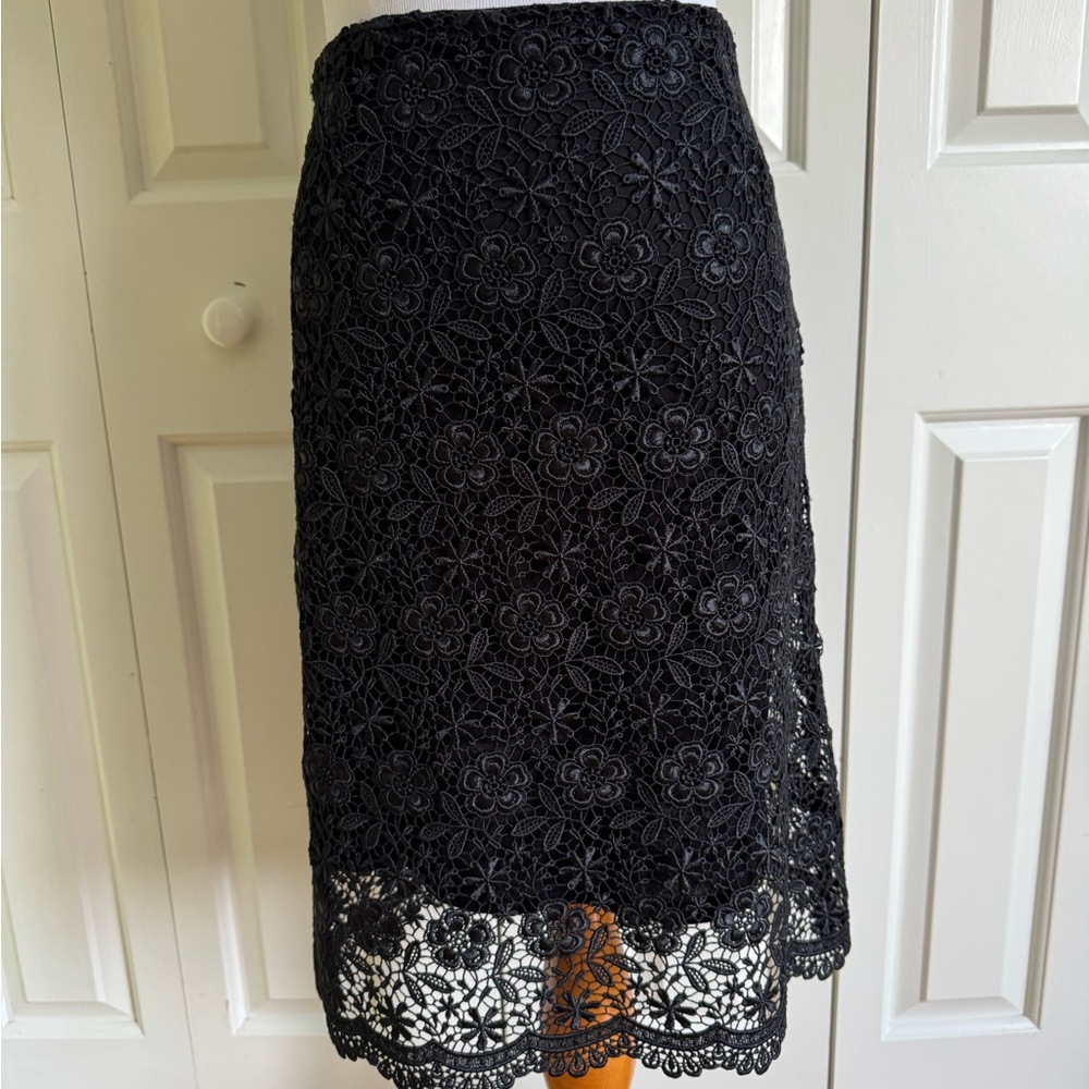 ZARA Black Floral Lace Pencil Skirt M